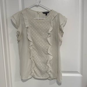 Express cream flutter sleeve blouse with lace accent